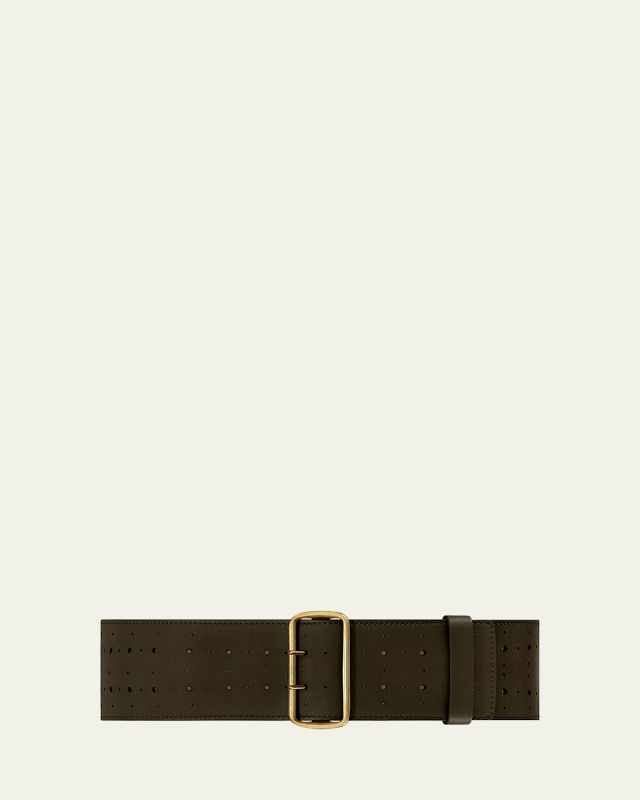 La Celeste Perforated Wide Leather Belt